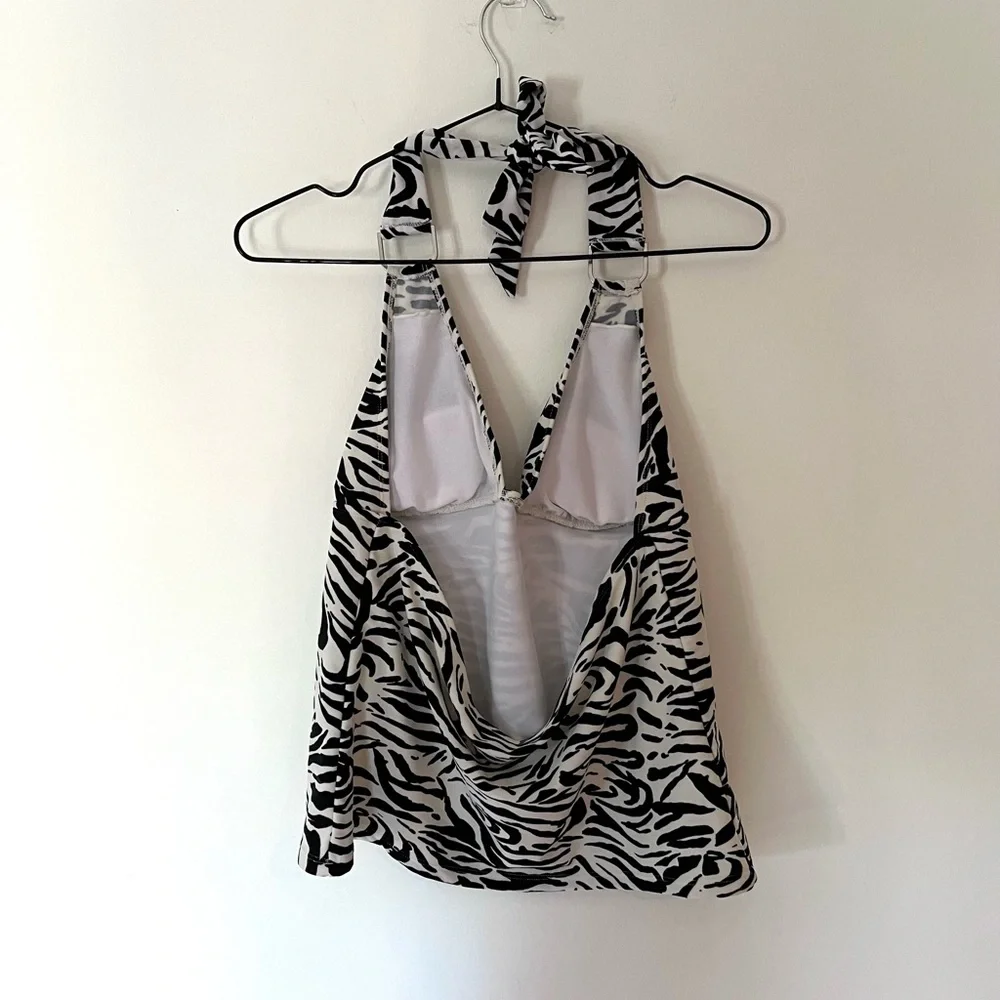 Women's Black & White Zebra Halter Tank Top /Tankini - Picture 3 of 3